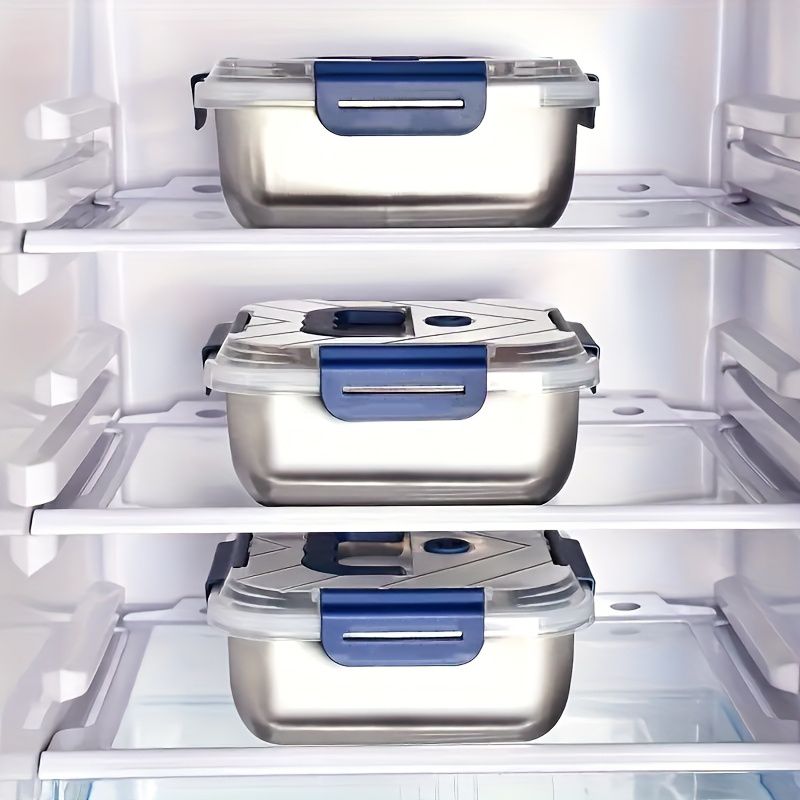 Yakimoto 2/4/6/8/10 PCS Extra-Large Stainless Steel Food Storage Containers With Blue Lids - Deep Design, Airtight Seal, Perfect For Refrigerator Organization, Meal Prep, Lunch Boxes & Kitchen Pantry