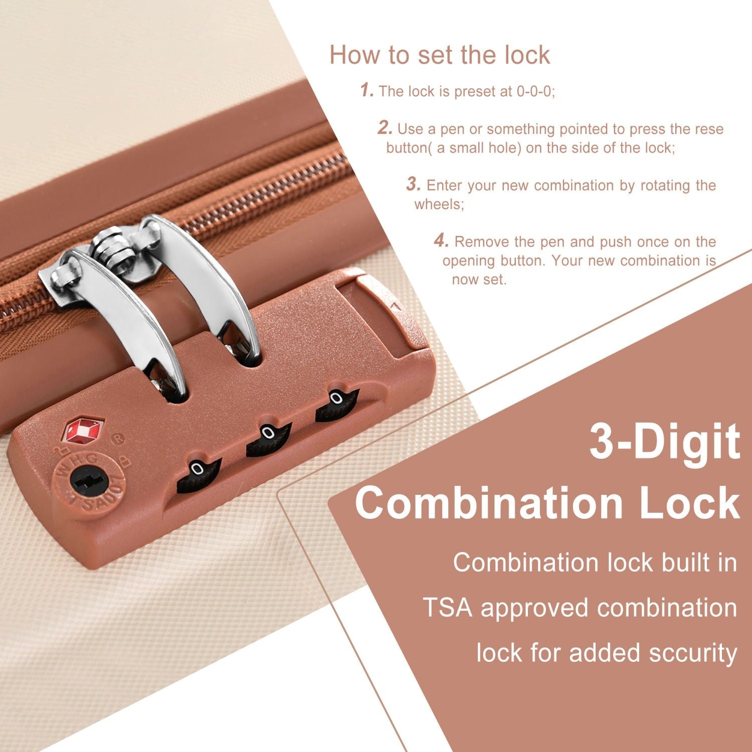 20 Inch Carry On Luggage Set 3 Piece with Spinner Wheels, Lightweight Hardshell ABS Suitcase for Weedend Getaways, Business Travel, White Brown