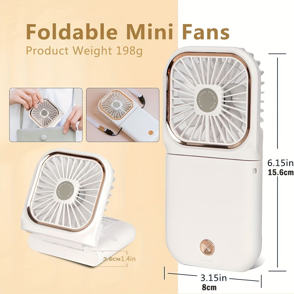 Handheld Portable Fan; Rechargeable Power Bank USB Mini Fan; Small Personal Fan With 3 Speeds; 3000 MAh Battery Operated Foldable Desk Fan; Neck Fan With Lanyard