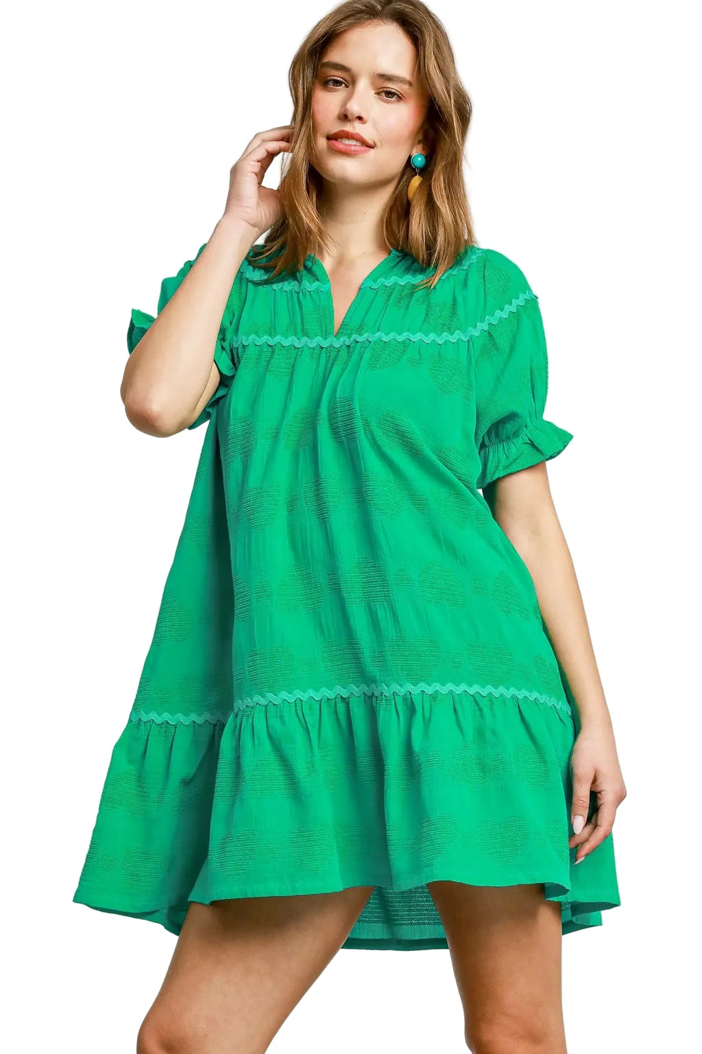 Heart Pattern Short Sleeve Ruffle Babydoll Dress