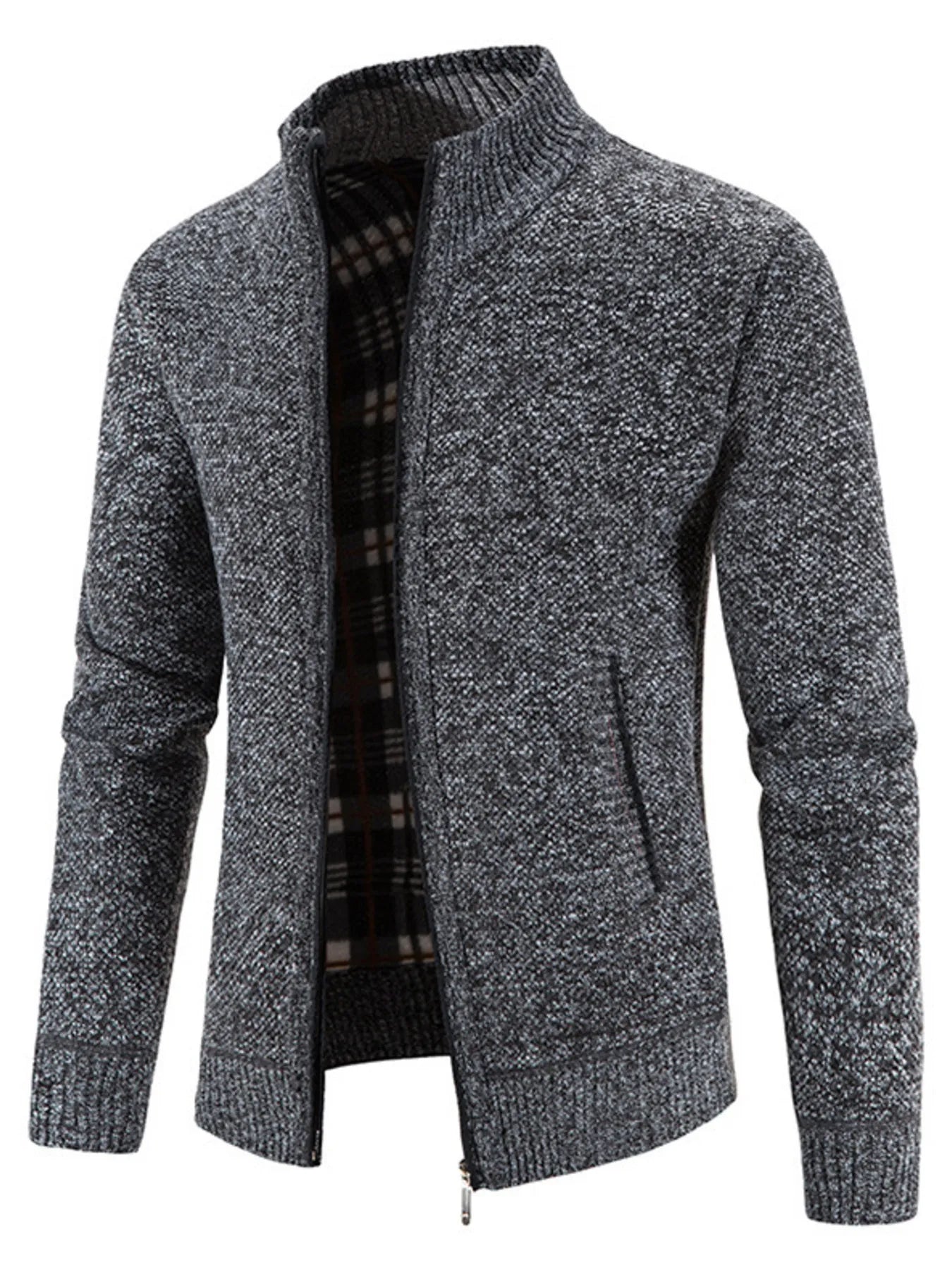 Men's Plus Size Zip-Up Long Sleeve Cardigan