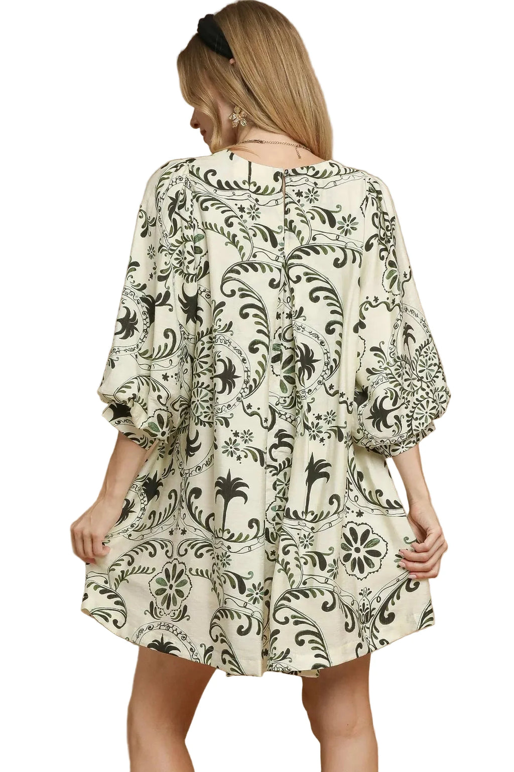 Boho Printed Balloon Sleeve Mini Dress