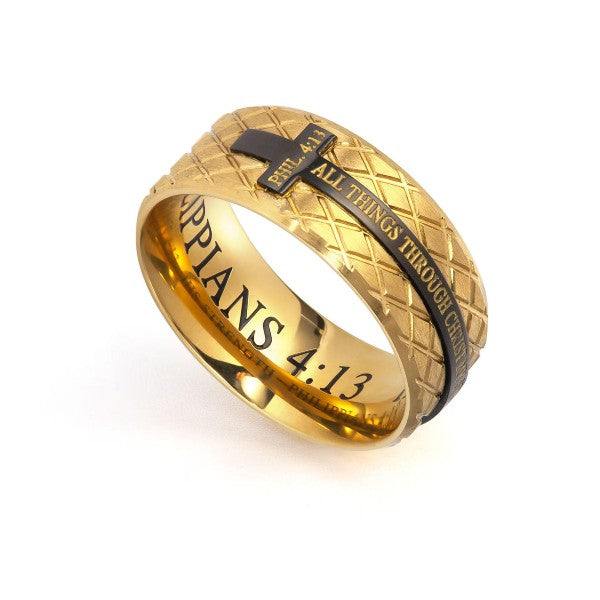 Gold Diamond Back Cross Ring