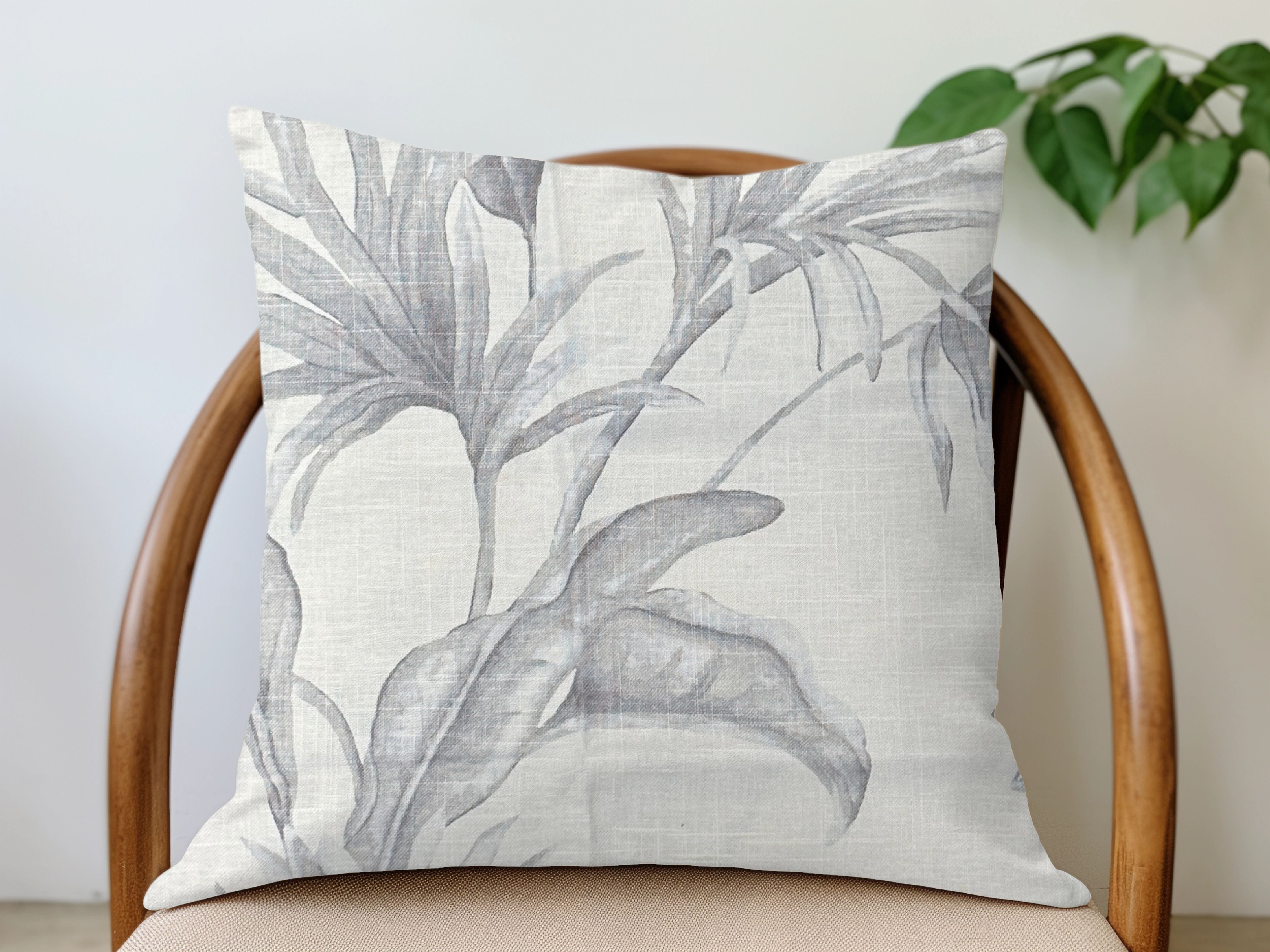 Linen Palm Pillow Cover - Gray