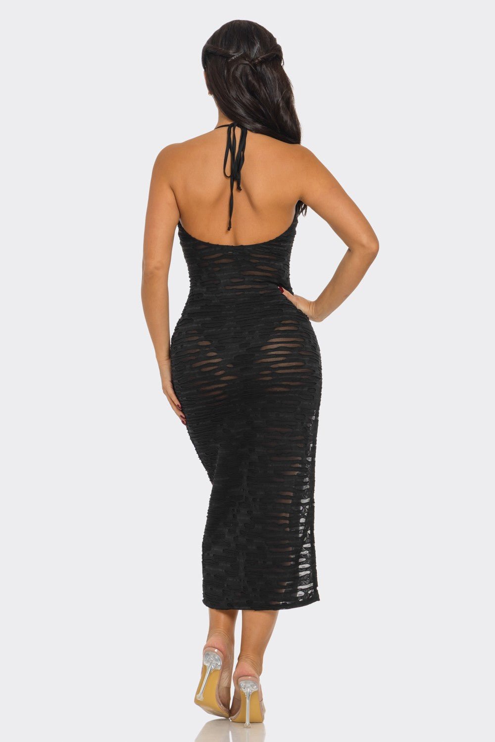 Hailee Halter Tie Beach Midi Dress - Sheer Summer Elegance