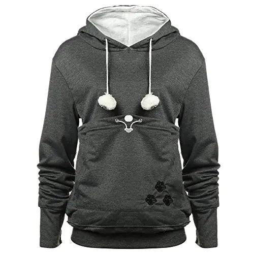 Womens Pet Hoodies Pullover Sweatshirt Oversized Cat Hoodies Pet Holder Cat Dog Pouch Carriers (Dark GreyX-Large)