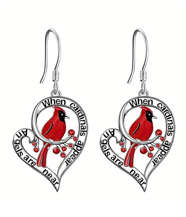 BIRD AND HEART EARRING - CARDINAL