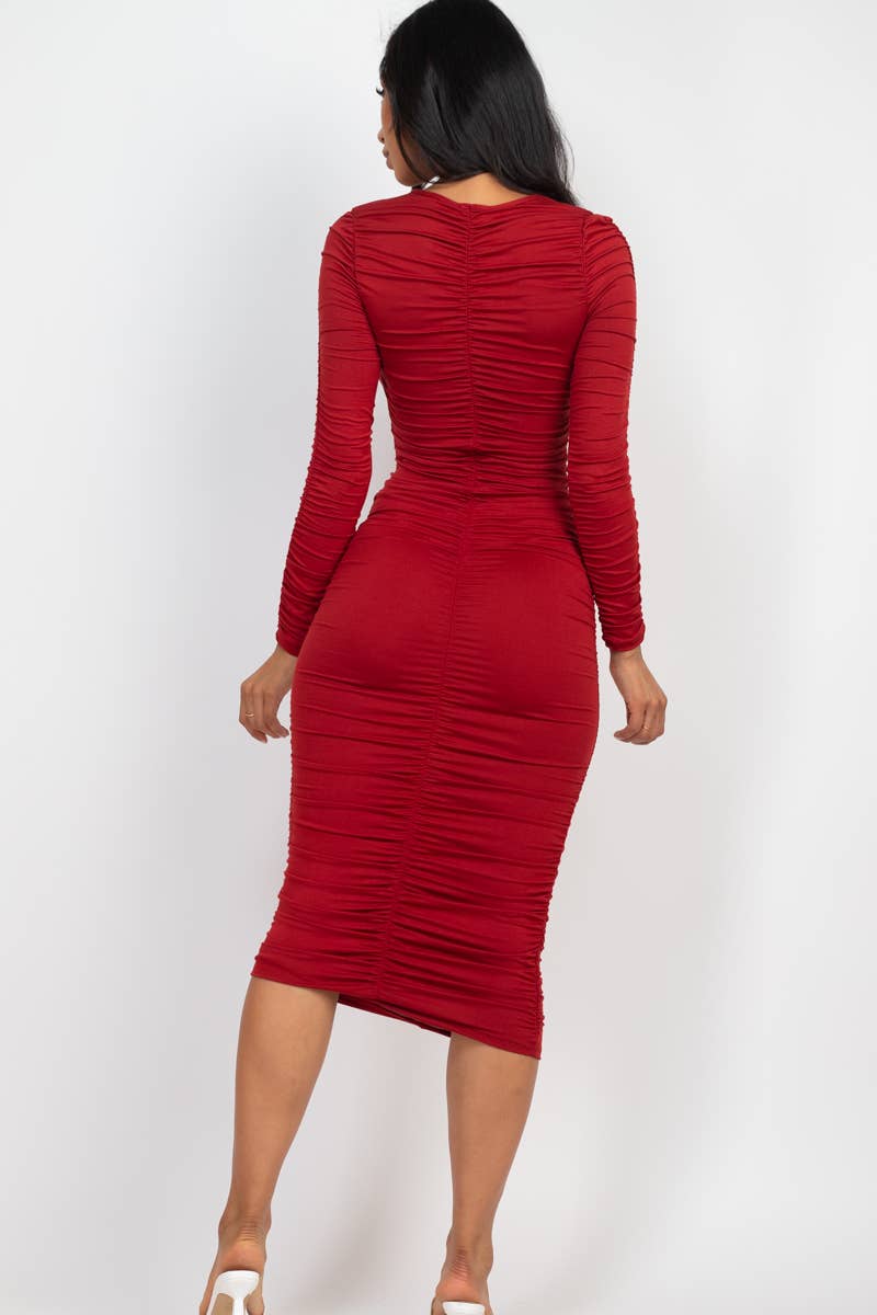 Josie Ruched Long Sleeve Midi Dress