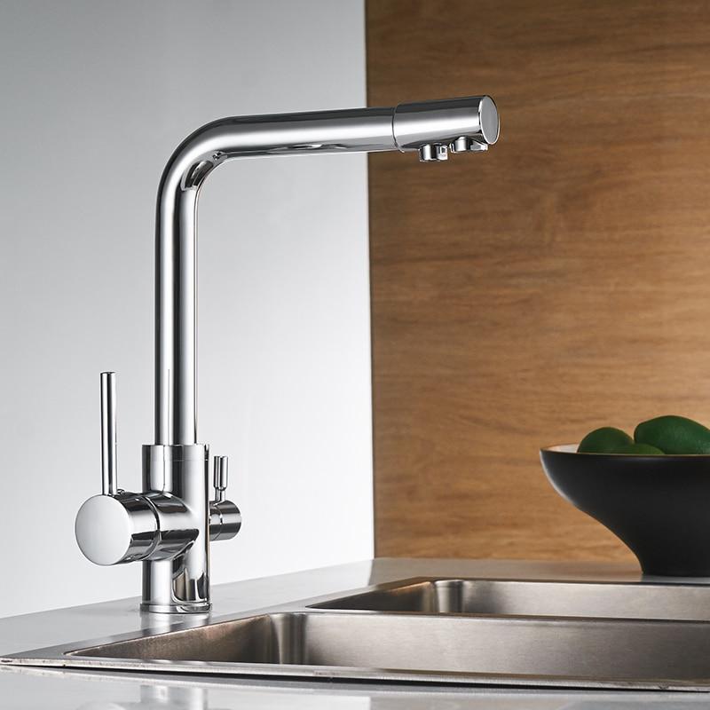 Erwin 360º Swivel Spout Dual-Handle Single-Hole Kitchen Sink Faucet With Filter