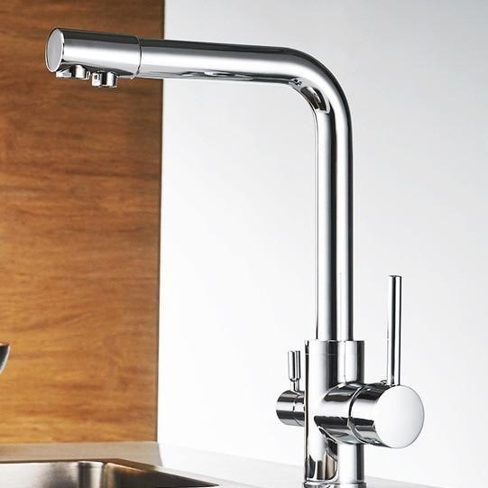 Erwin 360º Swivel Spout Dual-Handle Single-Hole Kitchen Sink Faucet With Filter