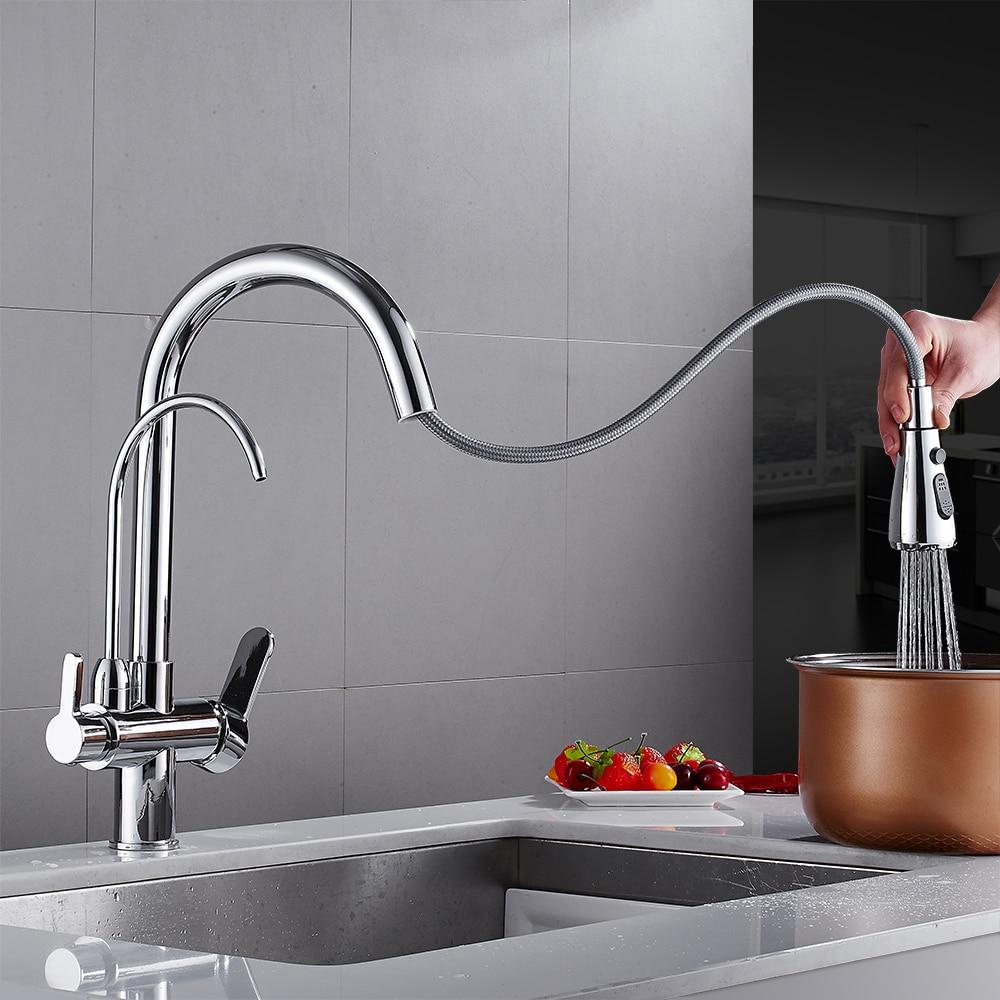 Werner Swivel Spout Pull-Down Single-Hole Dual Handle Kitchen Sink Faucet With Filter