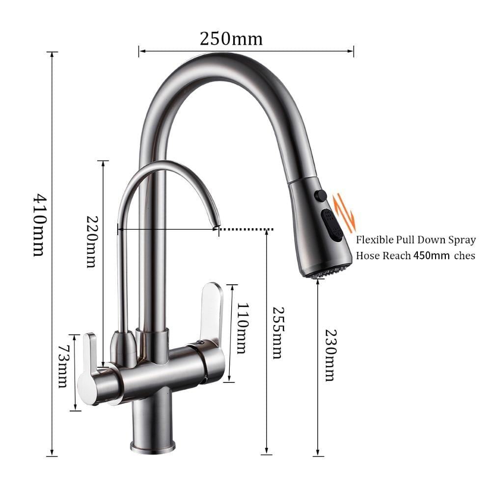 Werner Swivel Spout Pull-Down Single-Hole Dual Handle Kitchen Sink Faucet With Filter