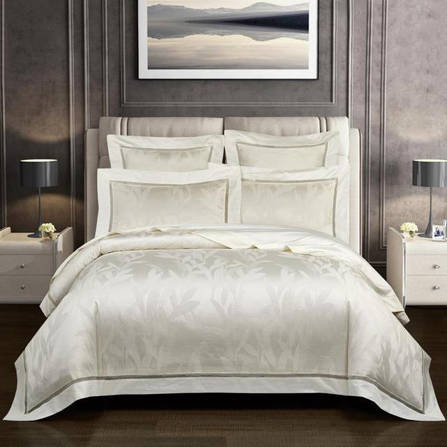 Warm White Lancelot Duvet Cover Set (Premium Egyptian Cotton) (Jacquard)