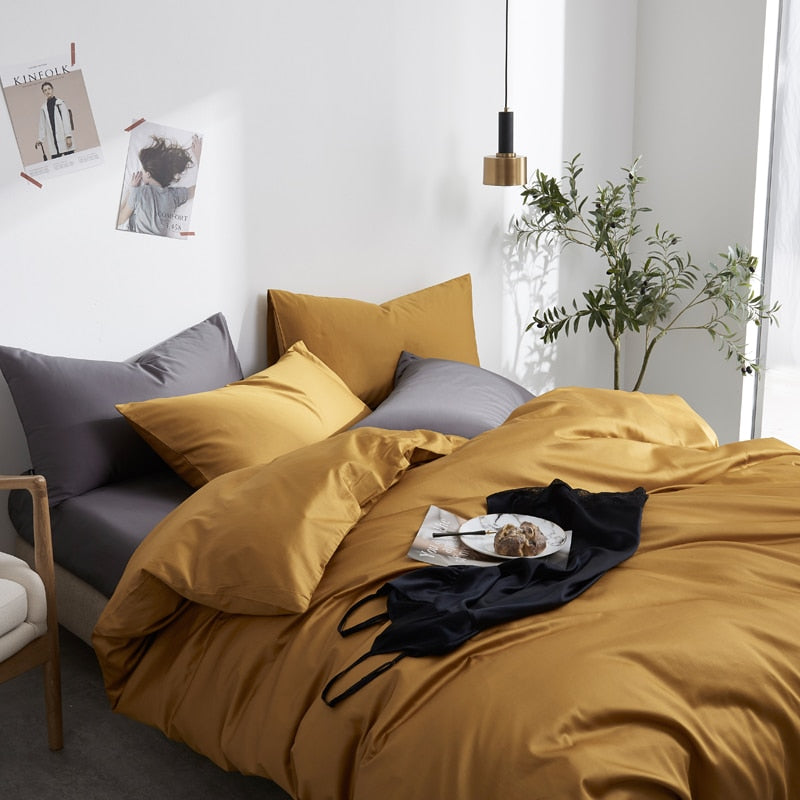 Butterscotch Grace Silk Duvet Cover Set (Premium Egyptian Cotton) 600TC
