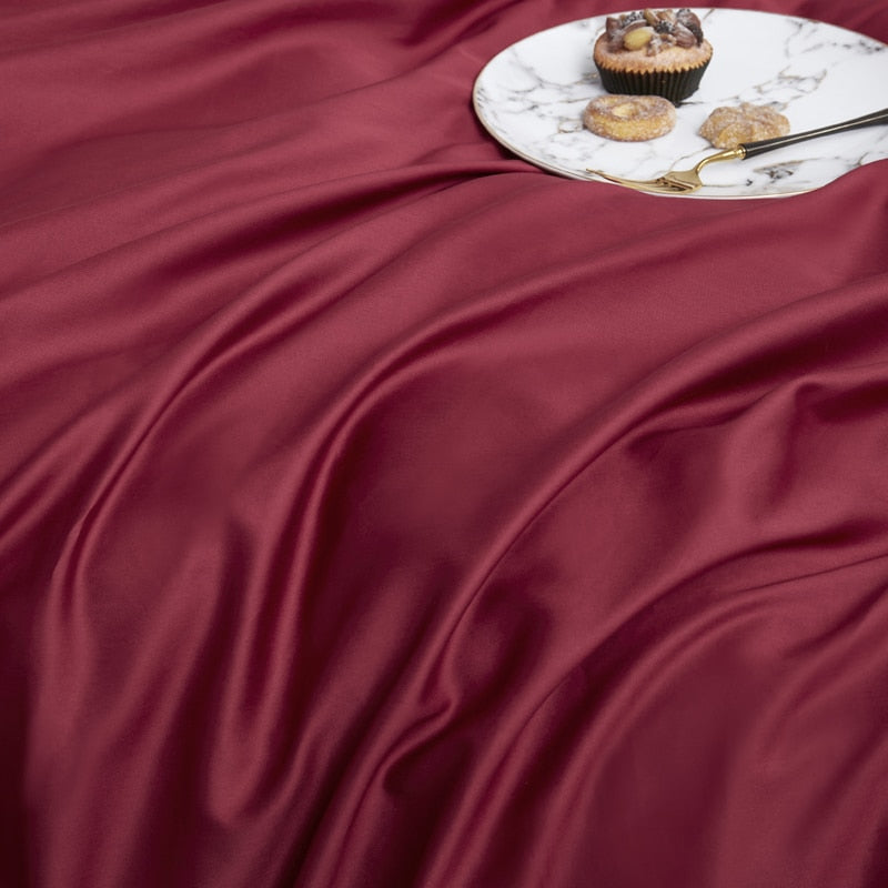 Wine Grace Silk Duvet Cover Set (Premium Egyptian Cotton) 600TC