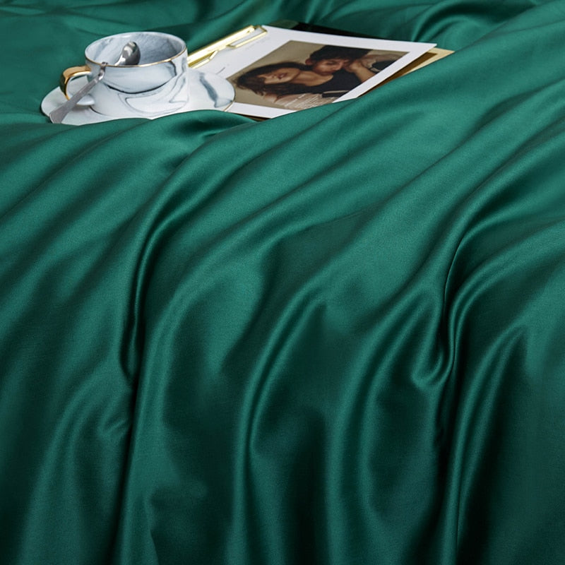 Green Grace Silk Duvet Cover Set (Premium Egyptian Cotton) 600TC