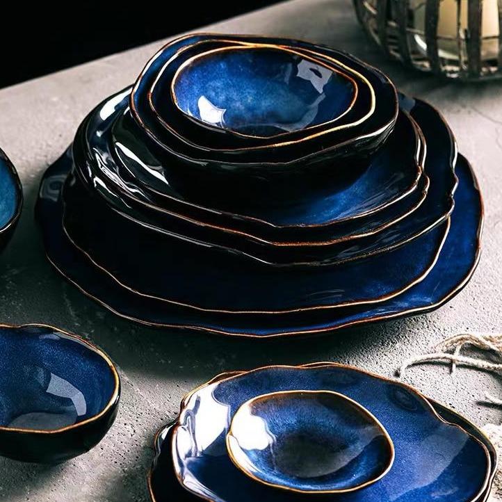 Blue European Porcelain Dinnerware Set (Plates and Bowls)