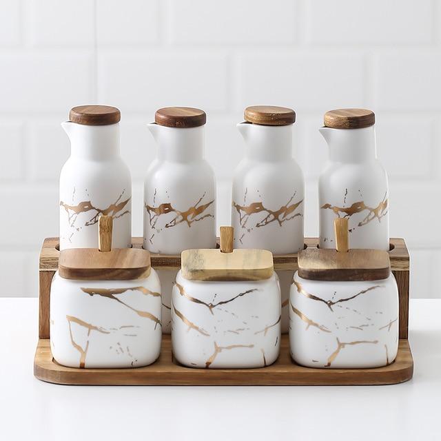 Maci 8-Piece Spice Ceramic Jar With Wooden Lid