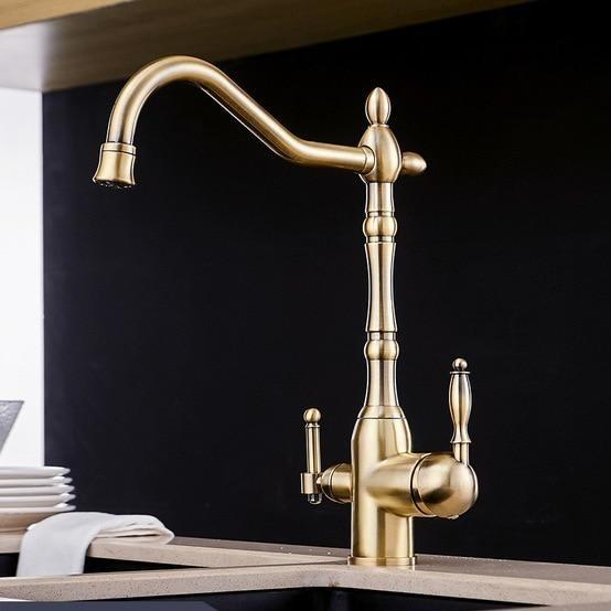 Galileo Galilei Swivel Spout Single-Hole Dual-Handle Kitchen Sink Faucet