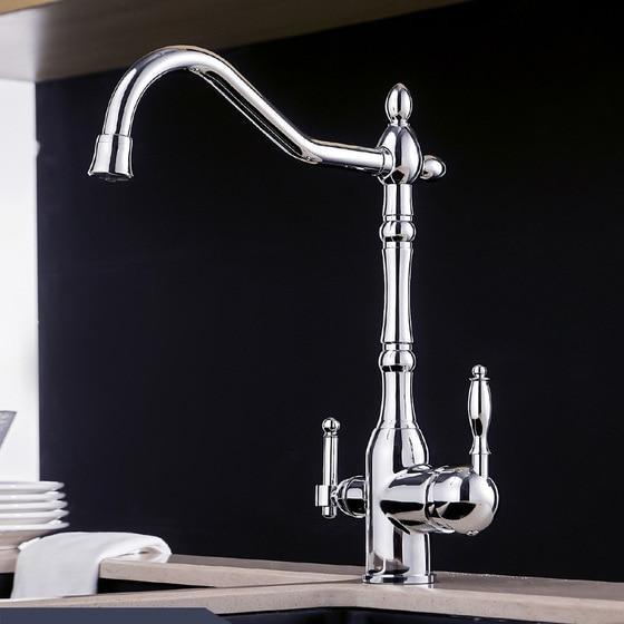 Galileo Galilei Swivel Spout Single-Hole Dual-Handle Kitchen Sink Faucet