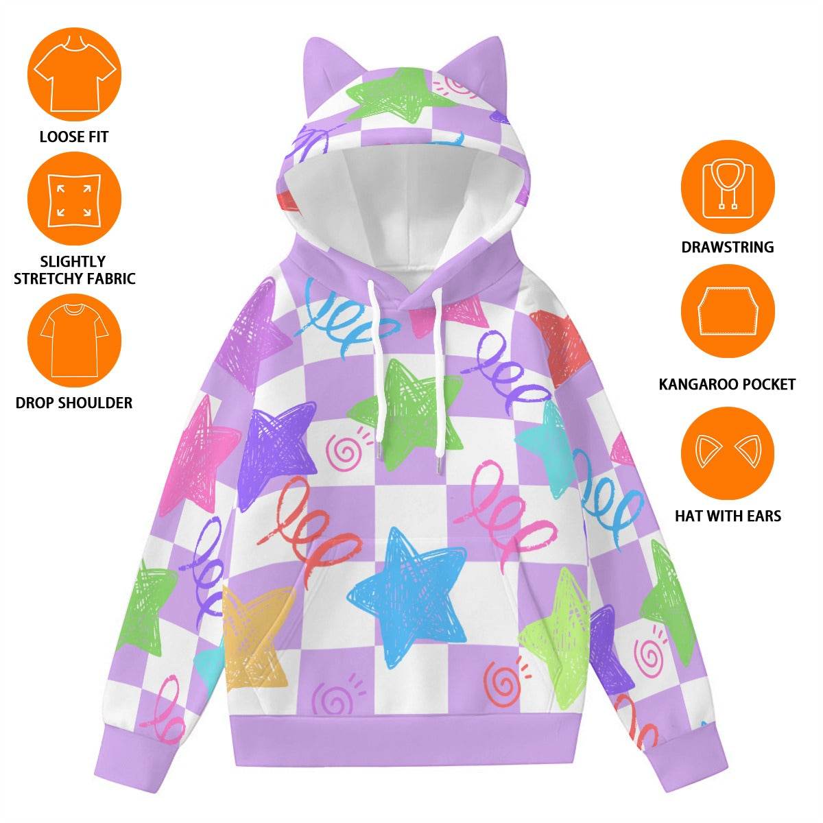 Doodle Purr Checkered Unisex Ears Hoodie