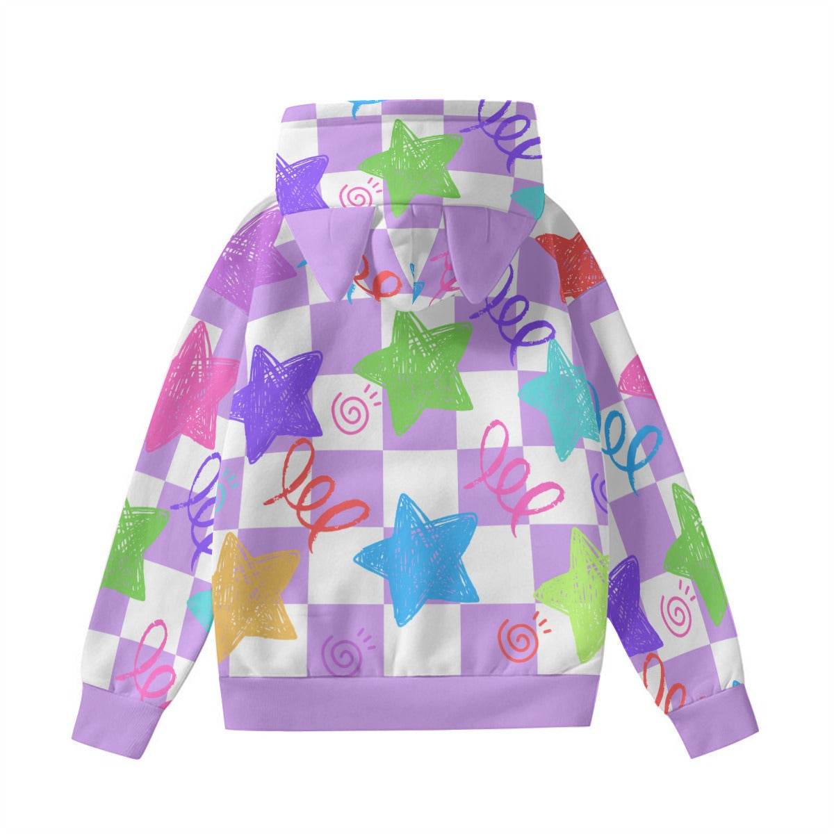 Doodle Purr Checkered Unisex Ears Hoodie