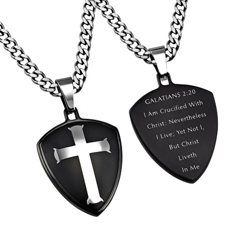 Black R2 Shield Cross Necklace