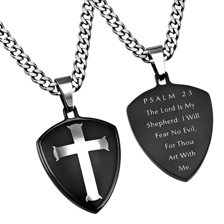 Black R2 Shield Cross Necklace