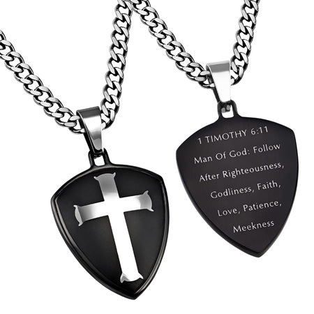 Black R2 Shield Cross Necklace