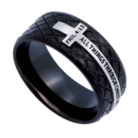 Black Diamond Back Cross Ring