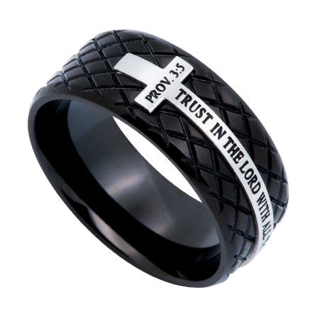 Black Diamond Back Cross Ring