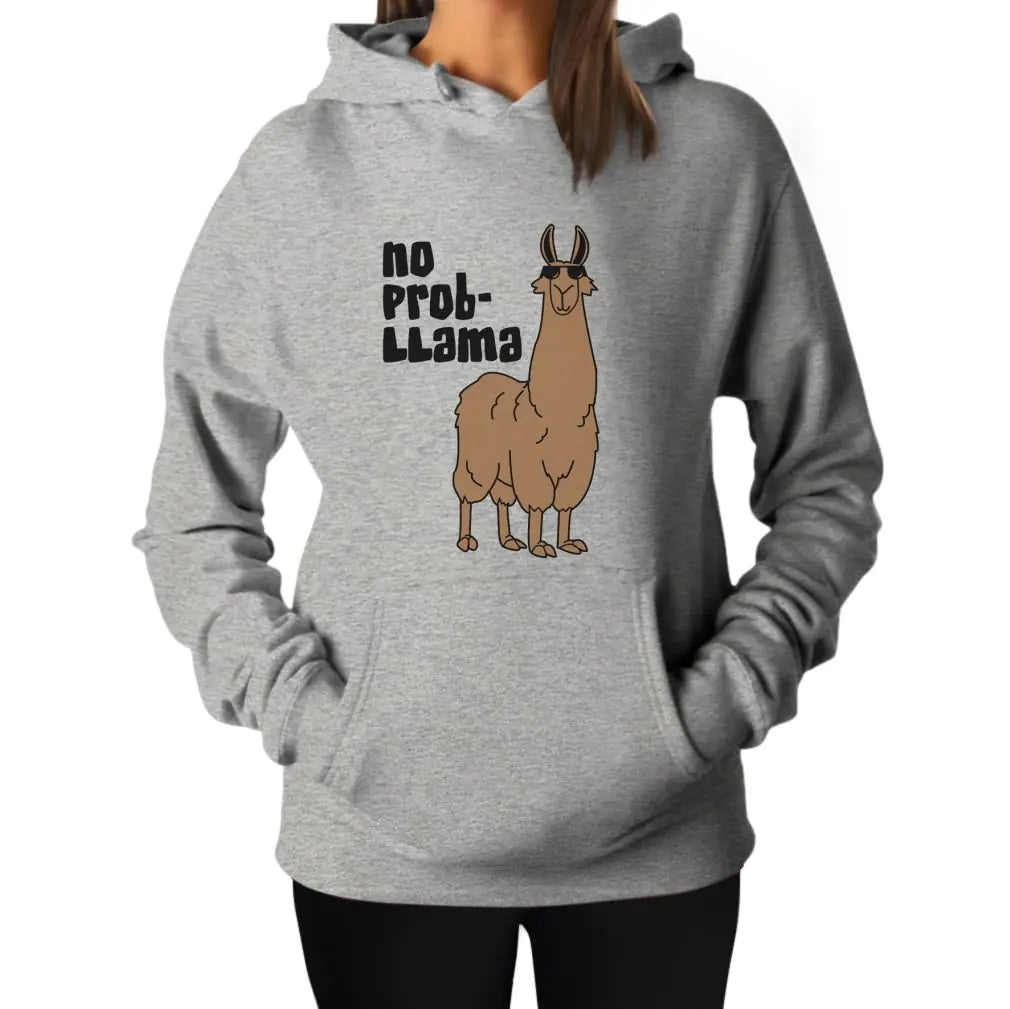 Tstars Llama Hoodie No Prob-Llama Funny Alpaca Llamas Women Sweatshirt Hoodies Large Grey