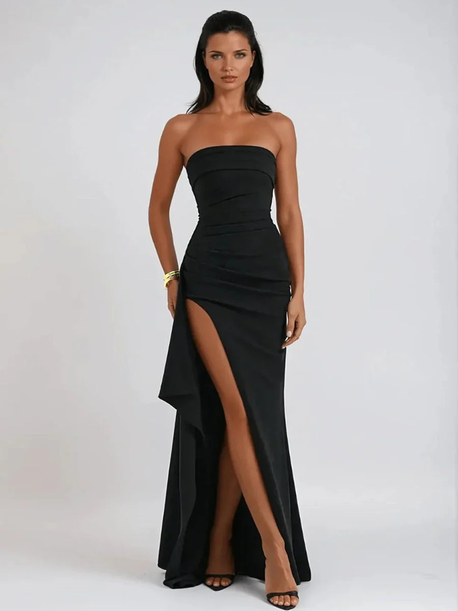 Yaser Strapless Split Long Dress