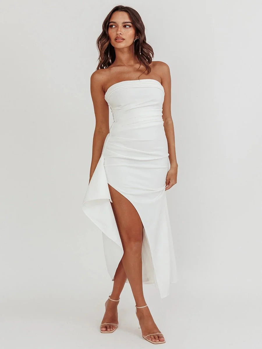 Yaser Strapless Split Long Dress